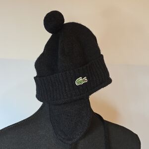 Lacoste Kids Black Knit Hat with Ear Flaps